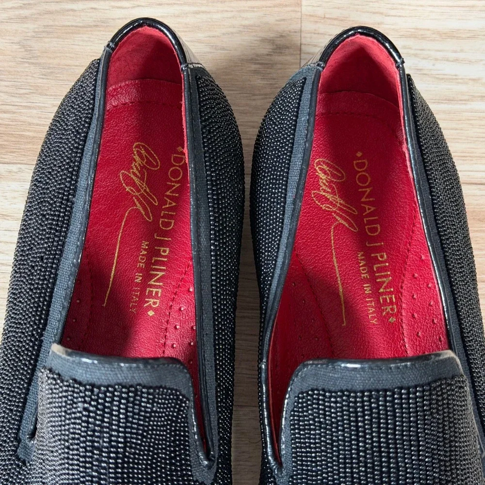 Donald J Pliner Loafers Mens Size 10 M Black Beaded Formal Shoes Preppy Luxury